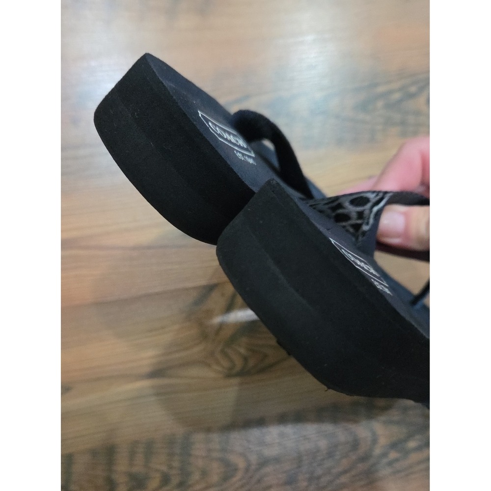 Coach Jessalyn Surf Fiji Signature Logo Wedge Flip Flop Thong Sandals 7 Black - Picture 6 of 7